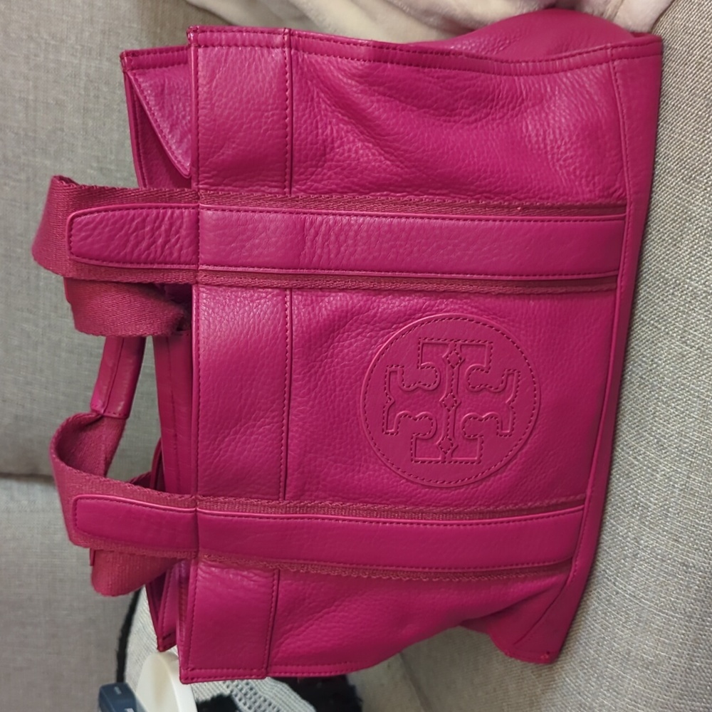 Tory Burch Gill Tote Bag Handbag Logo Leather Pink